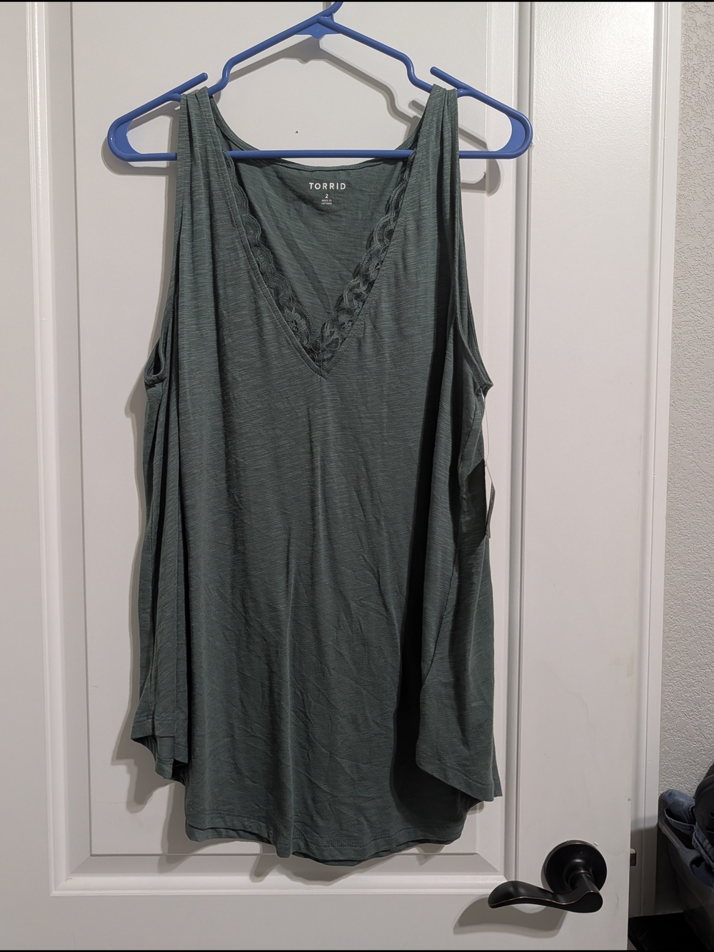 torrid sage green V-neck Tank with Lace Detail